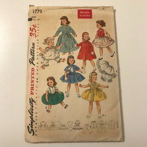 Vintage Simplicity 18" Doll Clothes Sewing Pattern #1779